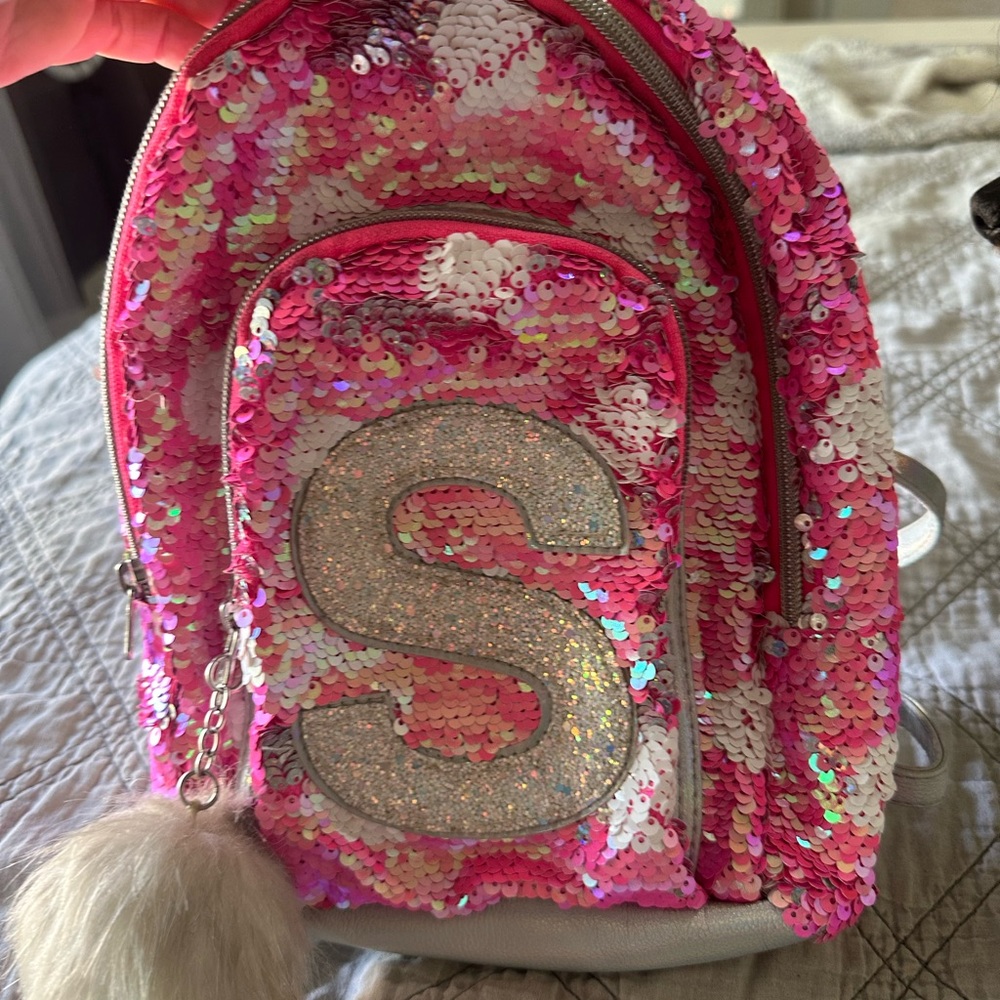 Justice Pink and Silver Sequin Kids Purse Backpack